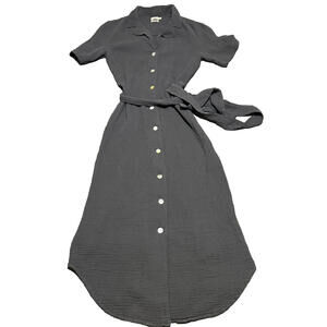 Faherty Nolita Dream Shirt Dress XS Gray Organic Cotton Gauze Casual Comfy